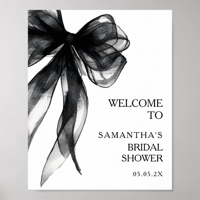 Póster Modern Black Bow Bridal Shower Welcome Sign (Frente)