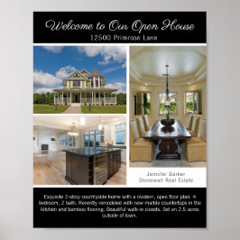 Póster Modern Black Open House Welcome Real Estate Photo