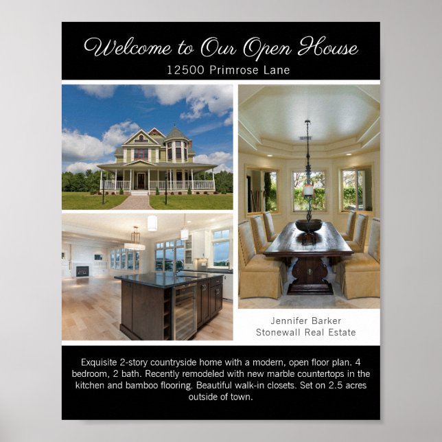 Póster Modern Black Open House Welcome Real Estate Photo (Frente)