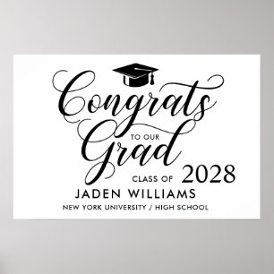 Póster Modern Black White Graduation Banner