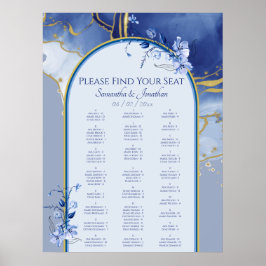 Póster Modern Blue Aqua Marble Wedding Seating Chart