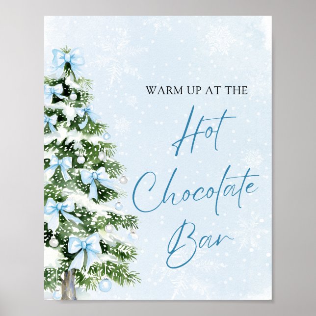 Póster Modern Blue Bows Christmas Tree Hot Chocolate Bar (Frente)