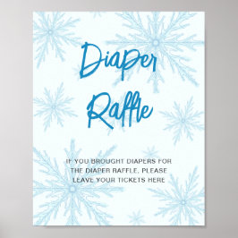 Póster Modern Blue Snowflakes Baby Shower Diaper Raffle