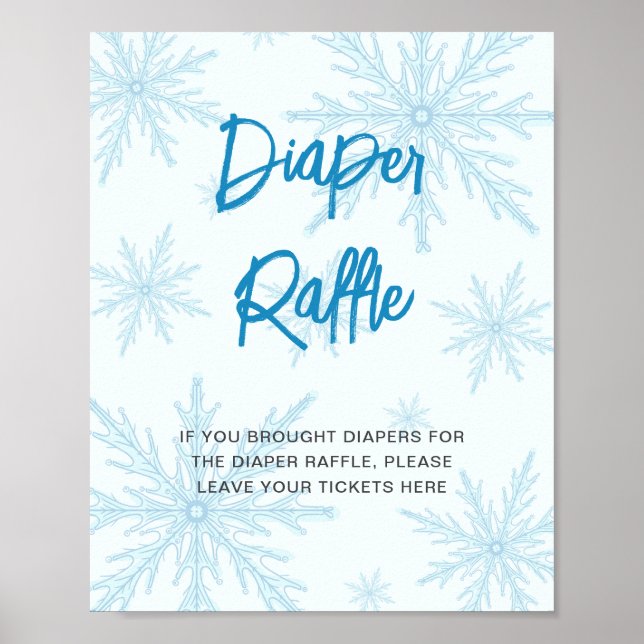 Póster Modern Blue Snowflakes Baby Shower Diaper Raffle (Frente)