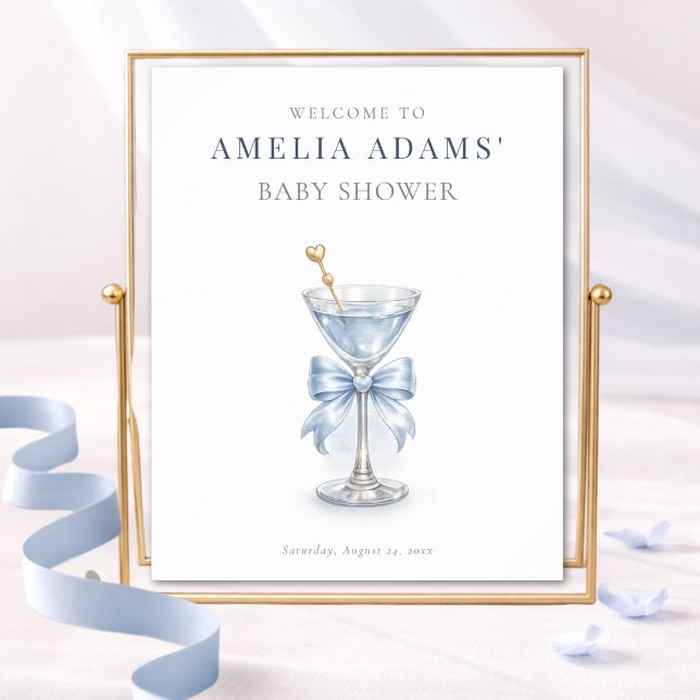 Póster Modern Blue Tini Bow One Boy Baby Shower Welcome (Subido por el creador)