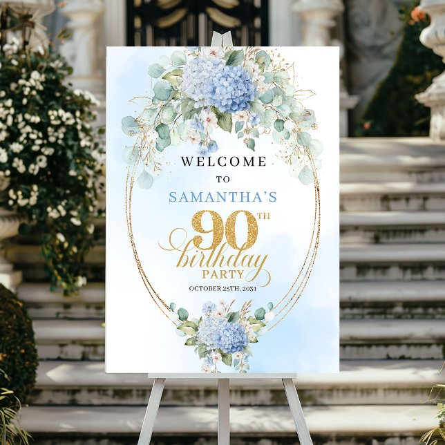 Póster Modern Bohemian Hydrangeas 90th Birthday Welcome (Modern Bohemian Hydrangeas 90th Birthday Welcome)
