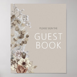 Póster Modern Boho Floral Bridal Shower Sign Guest Book