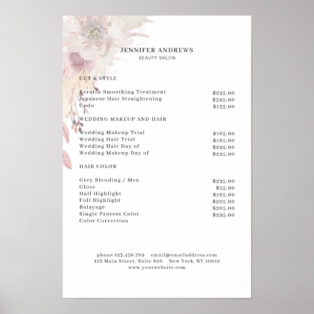 Póster Modern Boho Flower Price List Poster (Frente)