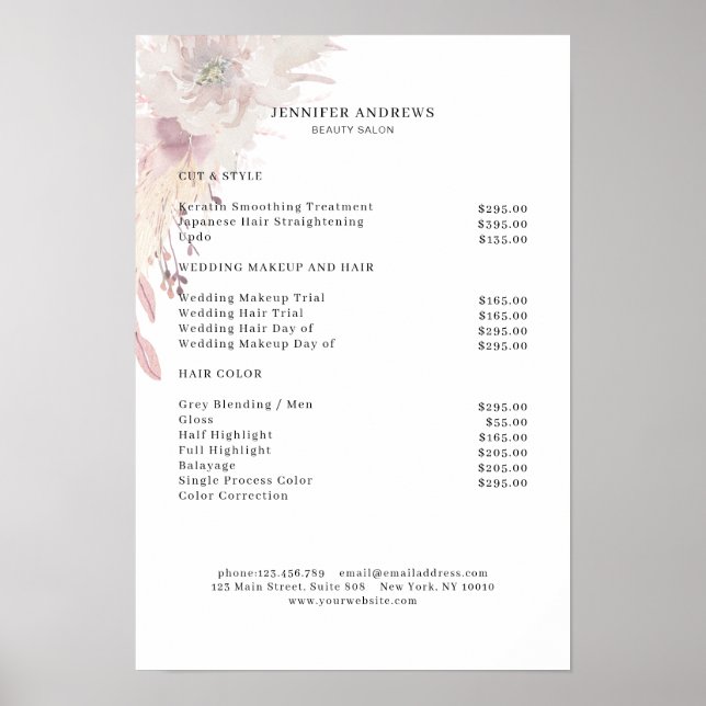 Póster Modern Boho Flower Price List Poster (Frente)