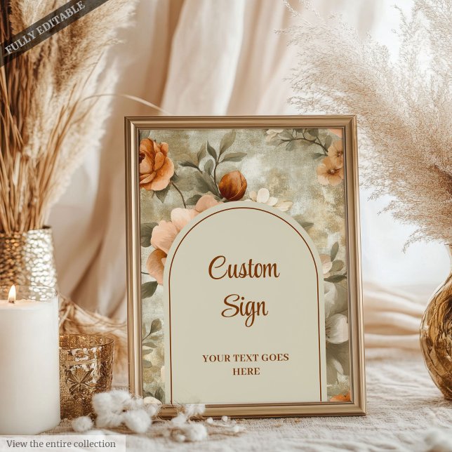 Póster Modern Boho Terracotta Beige Olive Floral Custom  (Modern Boho Terracotta Beige Olive Floral Custom Sign)