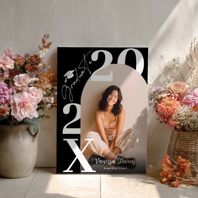 Póster Modern Bold White black Trendy photo graduation (Modern Bold White black Trendy photo graduation Poster)