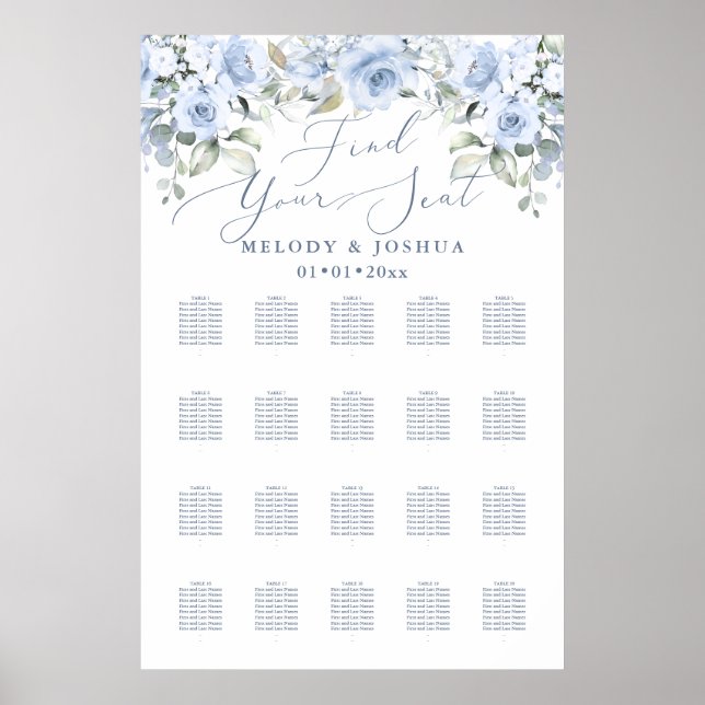 Póster Modern Calligraphy Font DIY color Dusty Blue Roses (Frente)