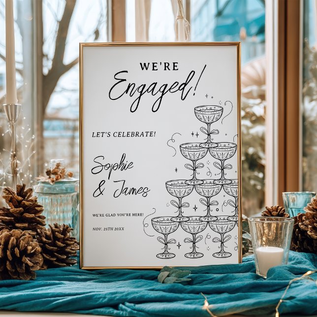 Póster Modern Champagne Tower Engagement Welcome (Modern Champagne Tower Engagement Welcome Poster)