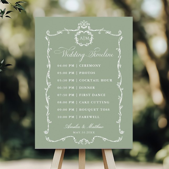 Póster Modern Classic French Sage Green Wedding Timeline (Subido por el creador)
