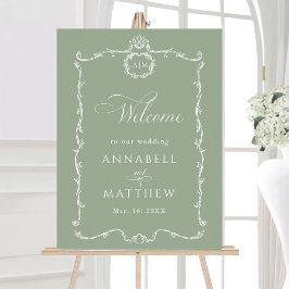 Póster Modern Classic French Sage Green Wedding Welcome