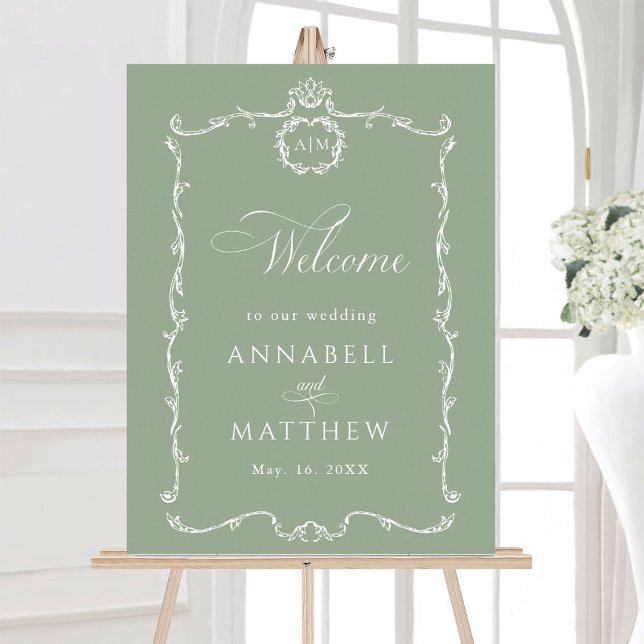 Póster Modern Classic French Sage Green Wedding Welcome (Subido por el creador)