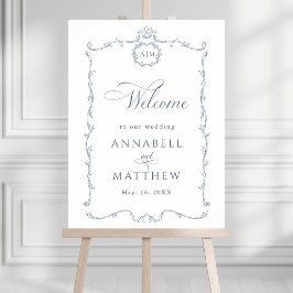 Póster Modern Classic French Wedding Dusty Blue Welcome