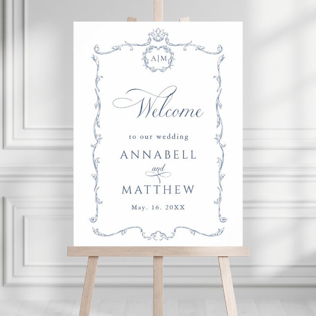 Póster Modern Classic French Wedding Dusty Blue Welcome (Subido por el creador)