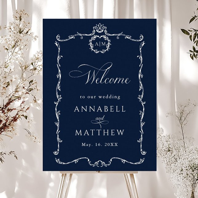 Póster Modern Classic French Wedding Navy Blue Welcome (Subido por el creador)