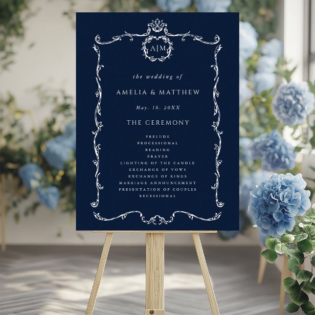Póster Modern Classic Wedding Ceremony Program Navy Blue (Subido por el creador)