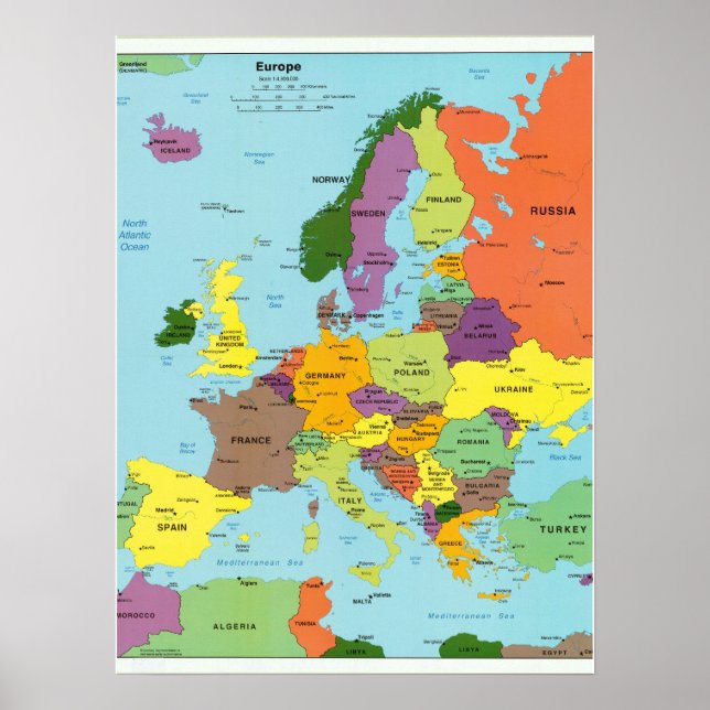 Póster Modern Colorful Europe Map Poster (Frente)