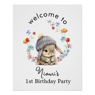 Póster Modern Colorful Sweet Bunny Birthday Welcome Poste