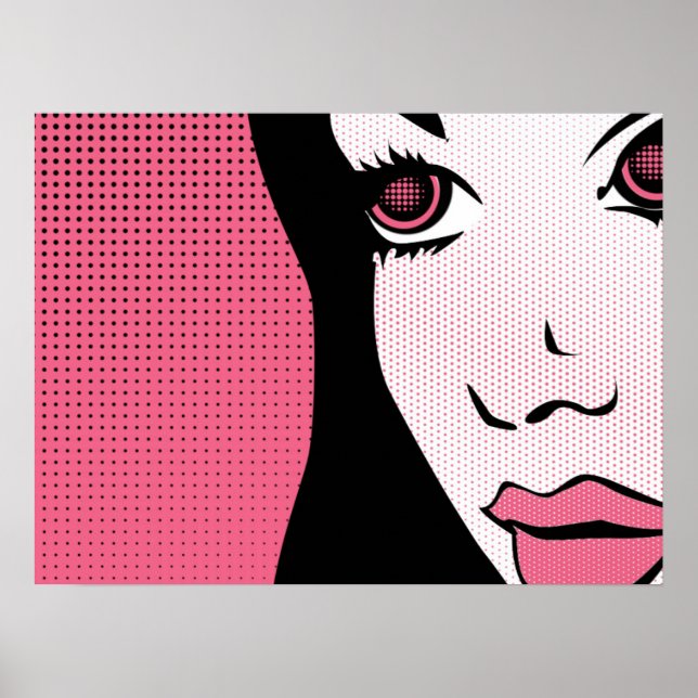 Póster Modern Comic Book Pop Art of Woman's Face (Frente)