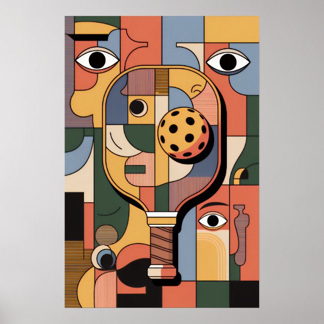 Póster Modern Cubist Pickleball Paddle Ball Art Poster (Frente)