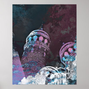 Póster Modern digital graphic art pink towers design