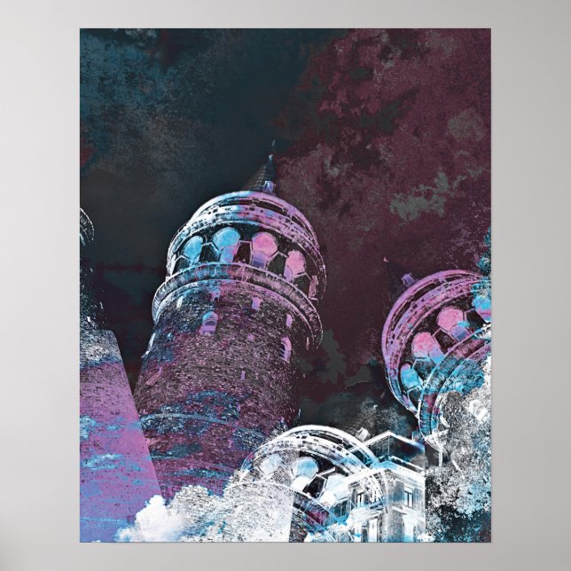 Póster Modern digital graphic art pink towers design (Frente)