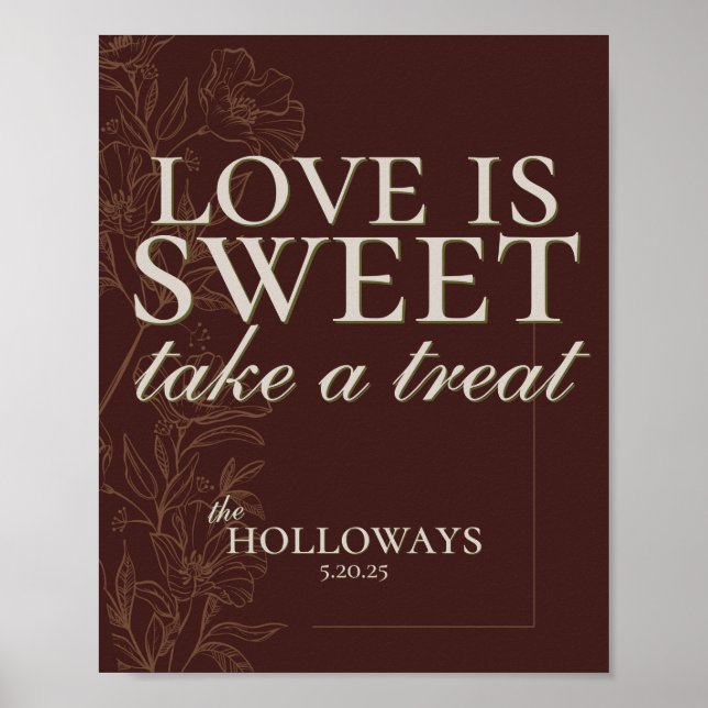 Póster  Modern Earth Tone Treat Wedding Table Sign (Frente)
