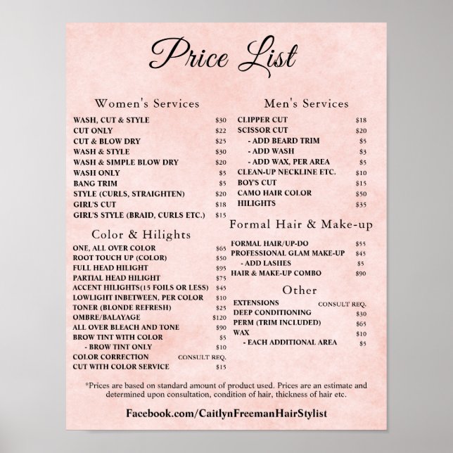 Póster Modern Elegant Beauty Salon Price List (Frente)