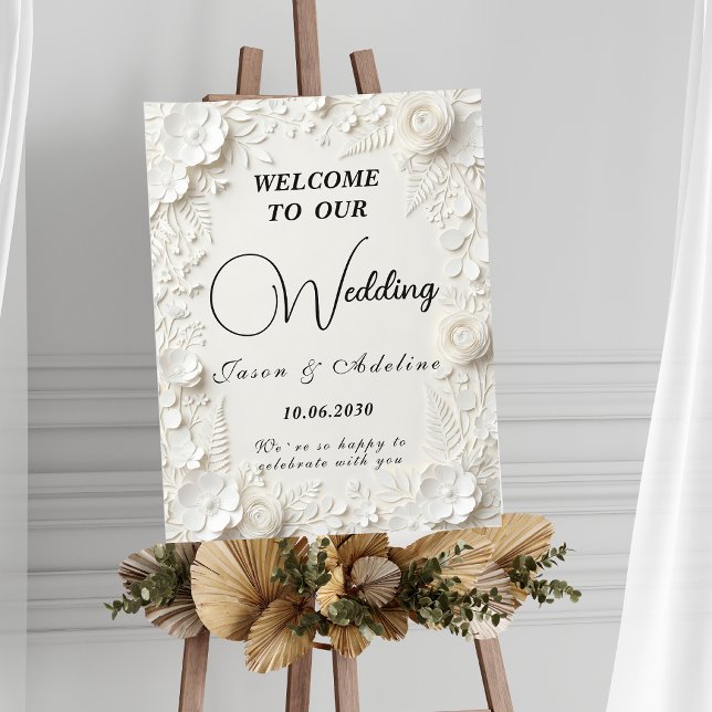 Póster Modern Elegant Embossed Floral Wedding Sign (Subido por el creador)