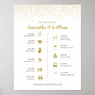 Póster Modern Elegant Gold Confetti Wedding Timeline Sign