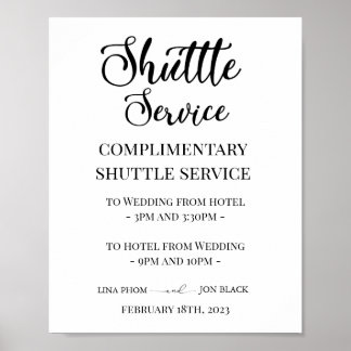 Póster Modern Elegant Wedding Shuttle Service Sign