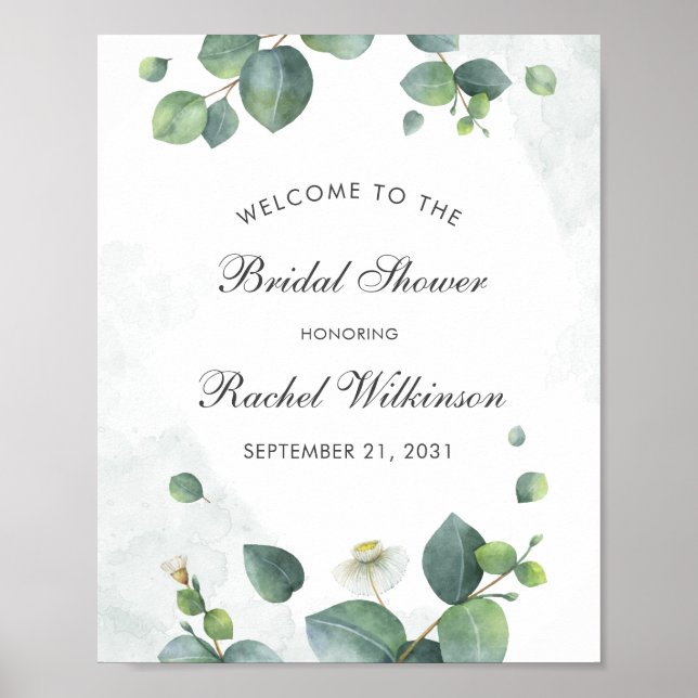 Póster Modern Eucalyptus Greenery Bridal Shower Welcome (Frente)