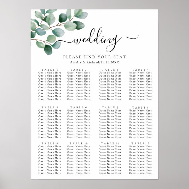 Póster Modern Eucalyptus Greenery Wedding (Frente)