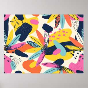 Póster 	Modern exotic jungle plants illustration pattern.