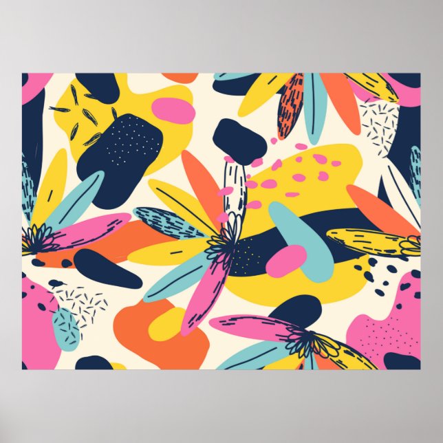 Póster 	Modern exotic jungle plants illustration pattern. (Frente)