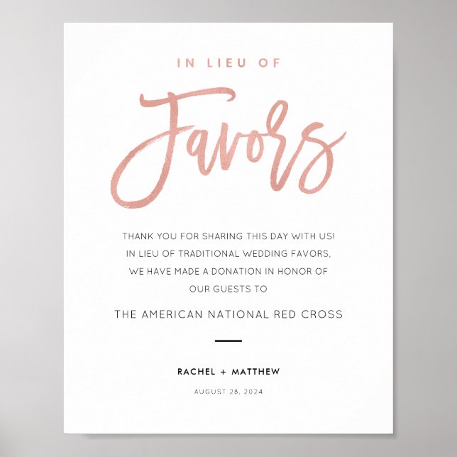 Póster Modern Fairytale Rose Gold In Lieu Of Favors Sign (Frente)
