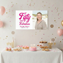 Póster Modern Fifty and Fabulous Pink 50th Birthday Party