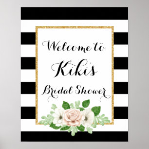 Póster Modern floral bridal shower welcome sign