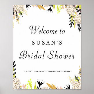 Póster Modern Floral Ink Bridal Shower Sign