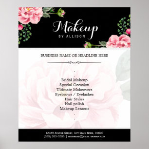 Póster Modern Floral Makeup Script Black White