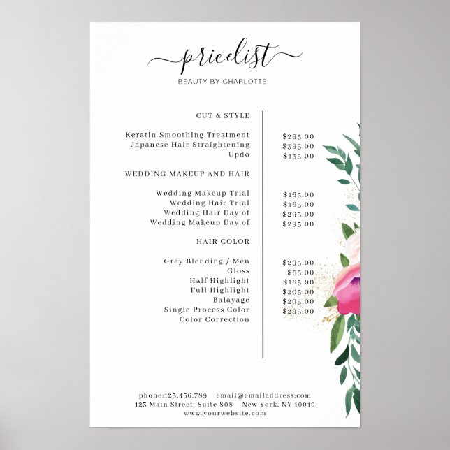 Póster Modern Floral Price List Poster (Frente)