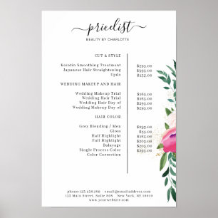 Póster Modern Floral Price List Poster