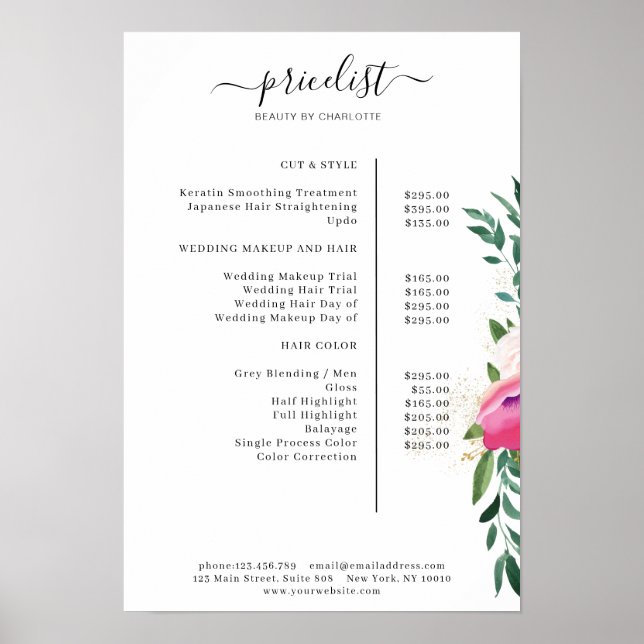 Póster Modern Floral Price List Poster (Frente)