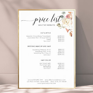 Póster Modern,  floral price list Poster