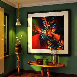 Póster Modern Floral Resumen Art Naranja Patrón Azul #14