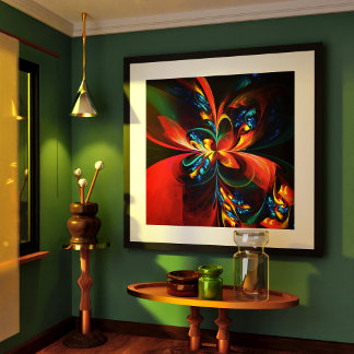 Póster Modern Floral Resumen Art Naranja Patrón Azul #14